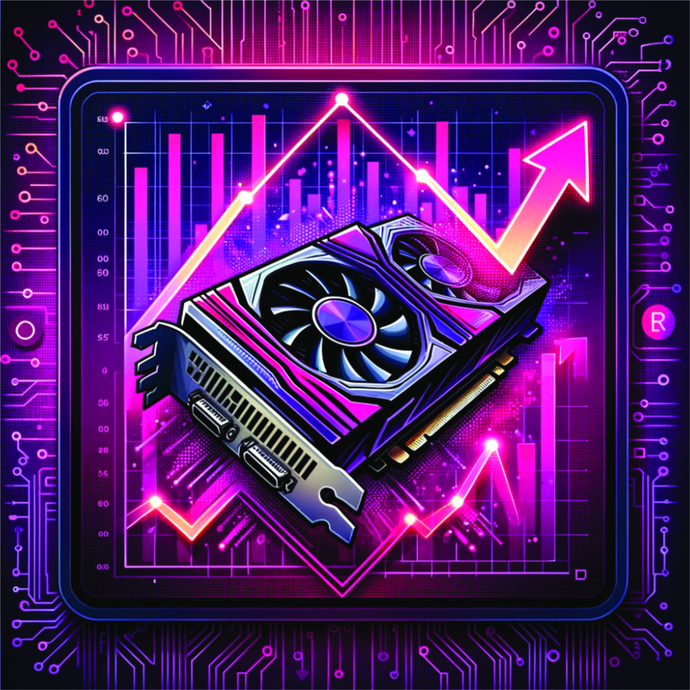 Illustration of a graphics card with an arrow indicating pricing going up.